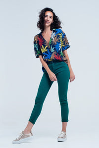 Q2 Women's Jean Skinny Green Elastic Jeans