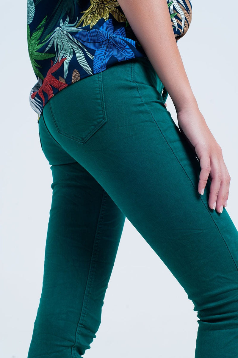 Q2 Women's Jean Skinny Green Elastic Jeans
