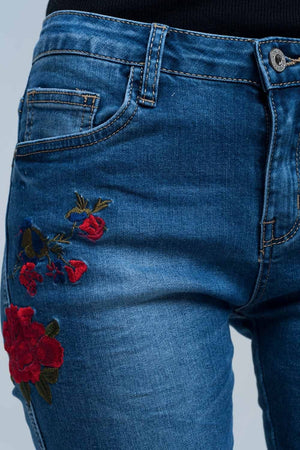 Q2 Women's Jean Skinny jean embroidered detail