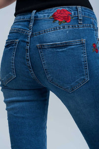 Q2 Women's Jean Skinny jean embroidered detail