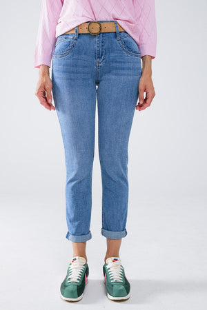 Q2 Women's Jean Skinny Jeans In Light Wash With Detail On The Pocket