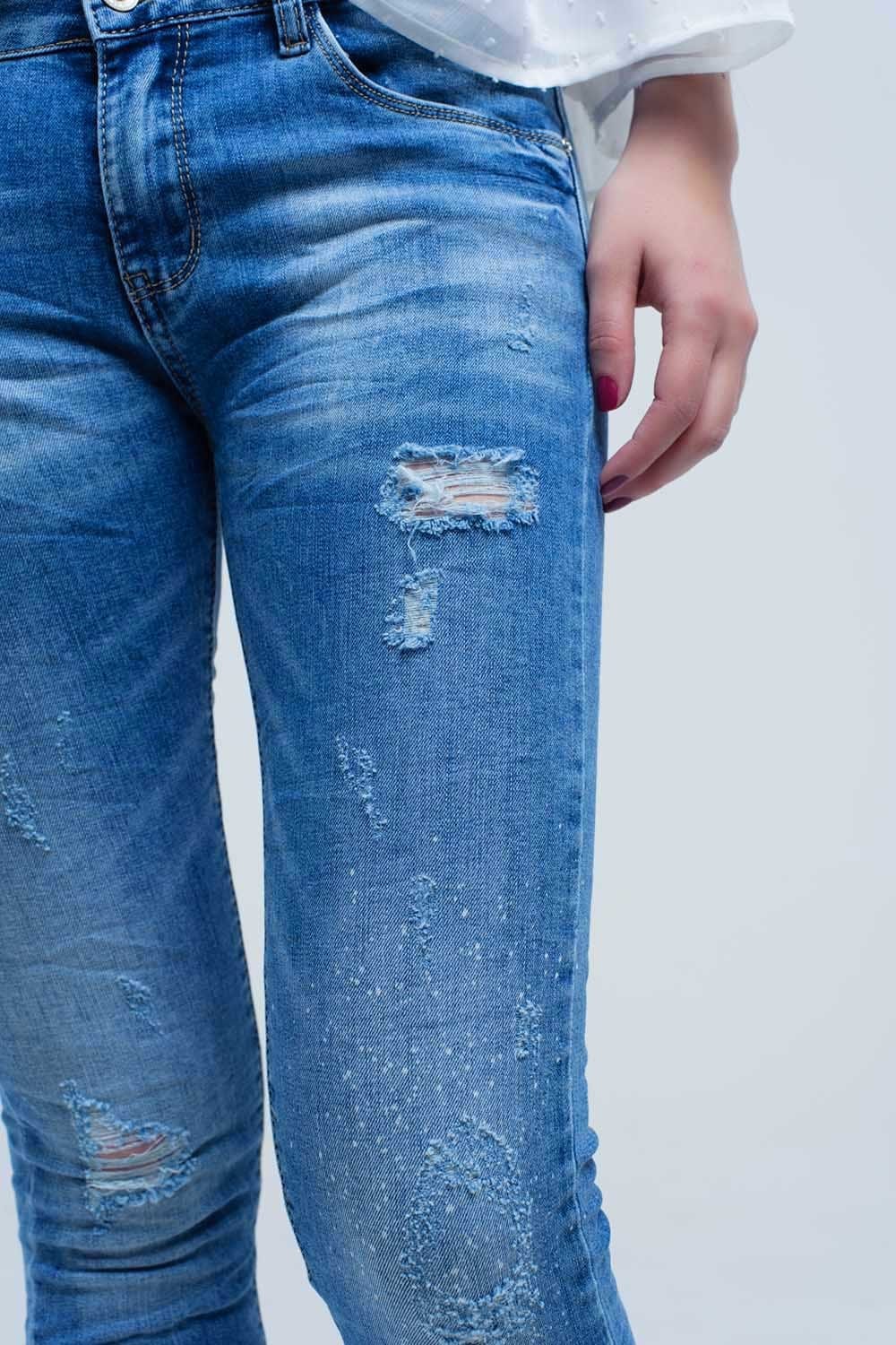 Q2 Women's Jean Skinny jeans in medium wash with rips