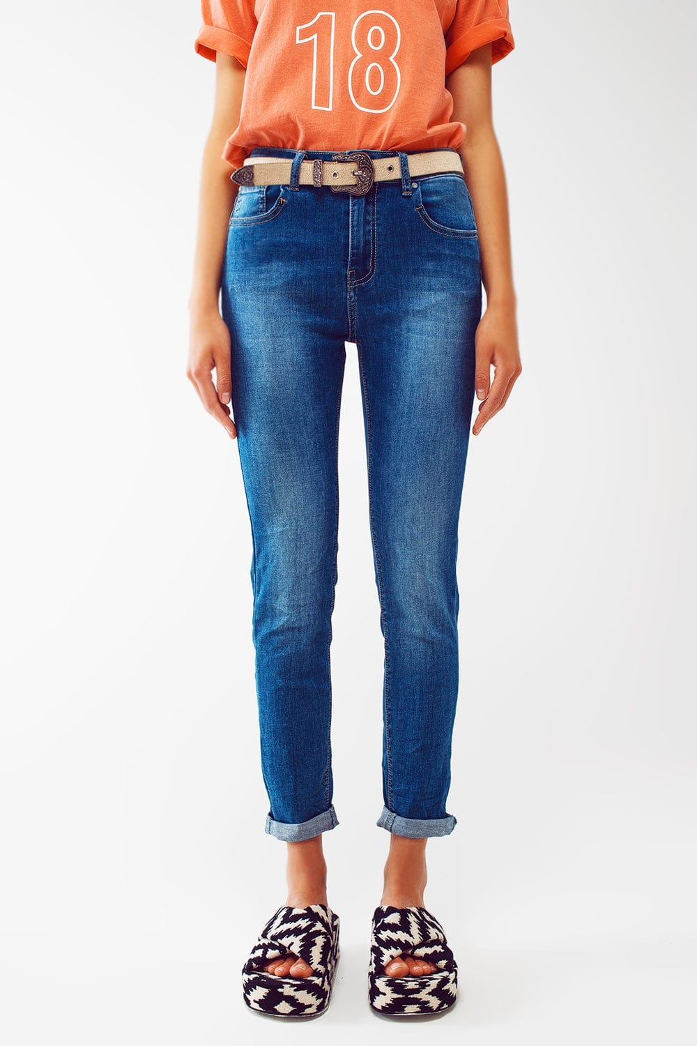 Q2 Women's Jean Skinny Jeans In Mid Wash