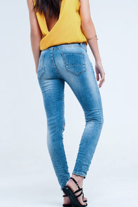 Q2 Women's Jean Skinny Jeans in Mid Wash