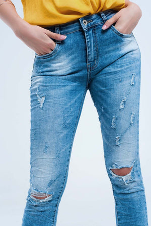 Q2 Women's Jean Skinny Jeans in Mid Wash