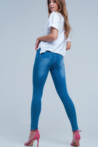 Q2 Women's Jean Skinny Jeans in Polka Dot Print