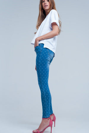 Q2 Women's Jean Skinny Jeans in Polka Dot Print