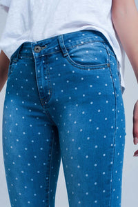 Q2 Women's Jean Skinny Jeans in Polka Dot Print