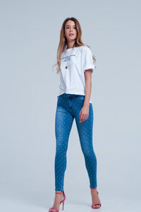 Q2 Women's Jean Skinny Jeans in Polka Dot Print