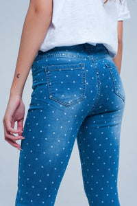 Q2 Women's Jean Skinny Jeans in Polka Dot Print