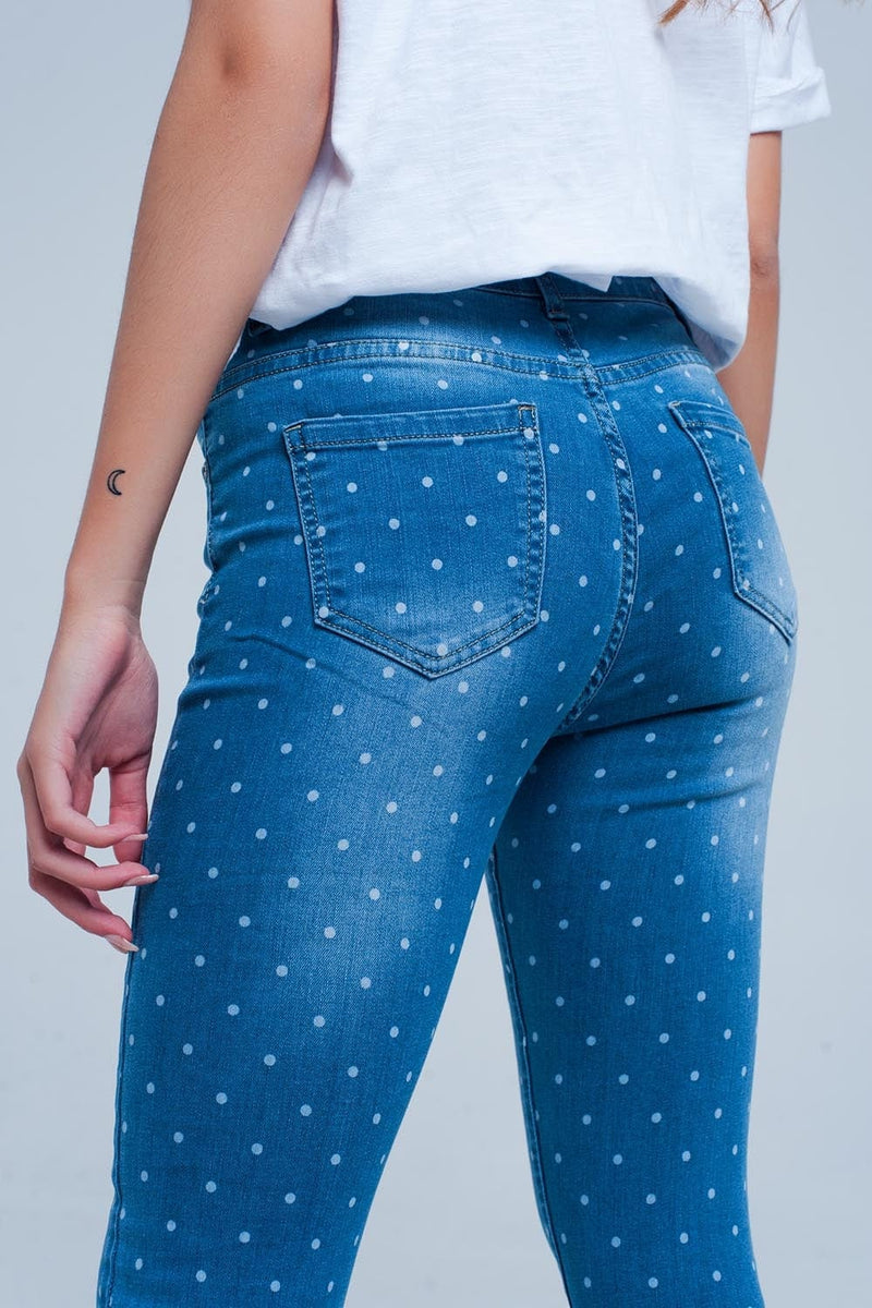 Q2 Women's Jean Skinny Jeans in Polka Dot Print