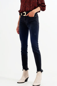 Q2 Women's Jean Skinny Jeans in Washed Black