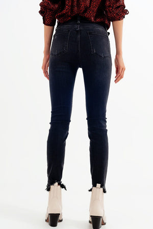 Q2 Women's Jean Skinny Jeans in Washed Black