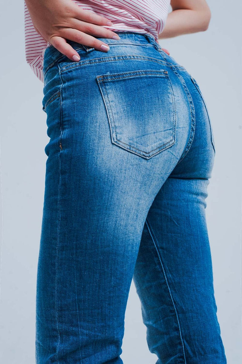 Q2 Women's Jean Skinny Jeans with Crinkle Effect