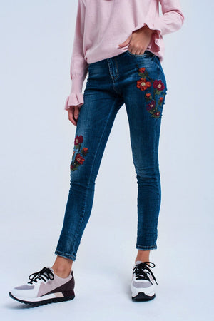 Q2 Women's Jean Skinny jeans with flowers