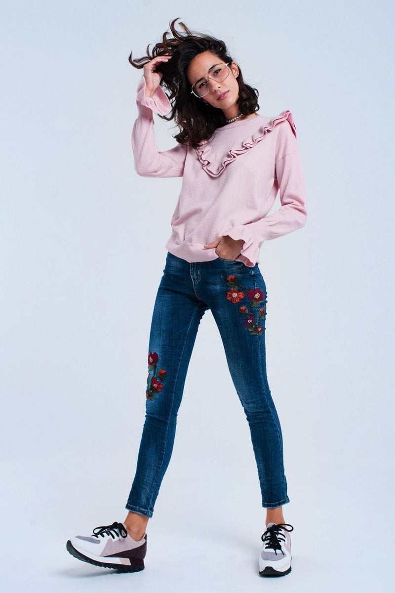 Q2 Women's Jean Skinny jeans with flowers