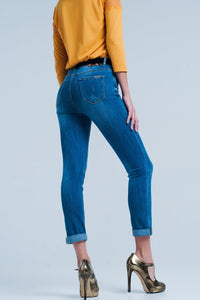 Q2 Women's Jean Skinny Jeans with Leopard Detail