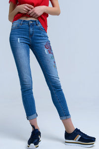 Q2 Women's Jean Skinny jeans with painted floral