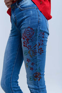 Q2 Women's Jean Skinny jeans with painted floral