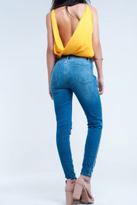 Q2 Women's Jean Skinny jeans with rips and glitter line