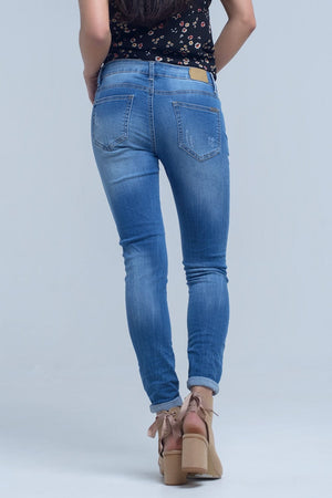 Q2 Women's Jean Skinny jeans with rips knee