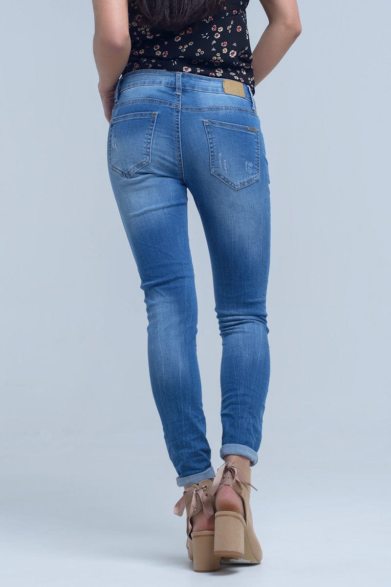 Q2 Women's Jean Skinny jeans with rips knee