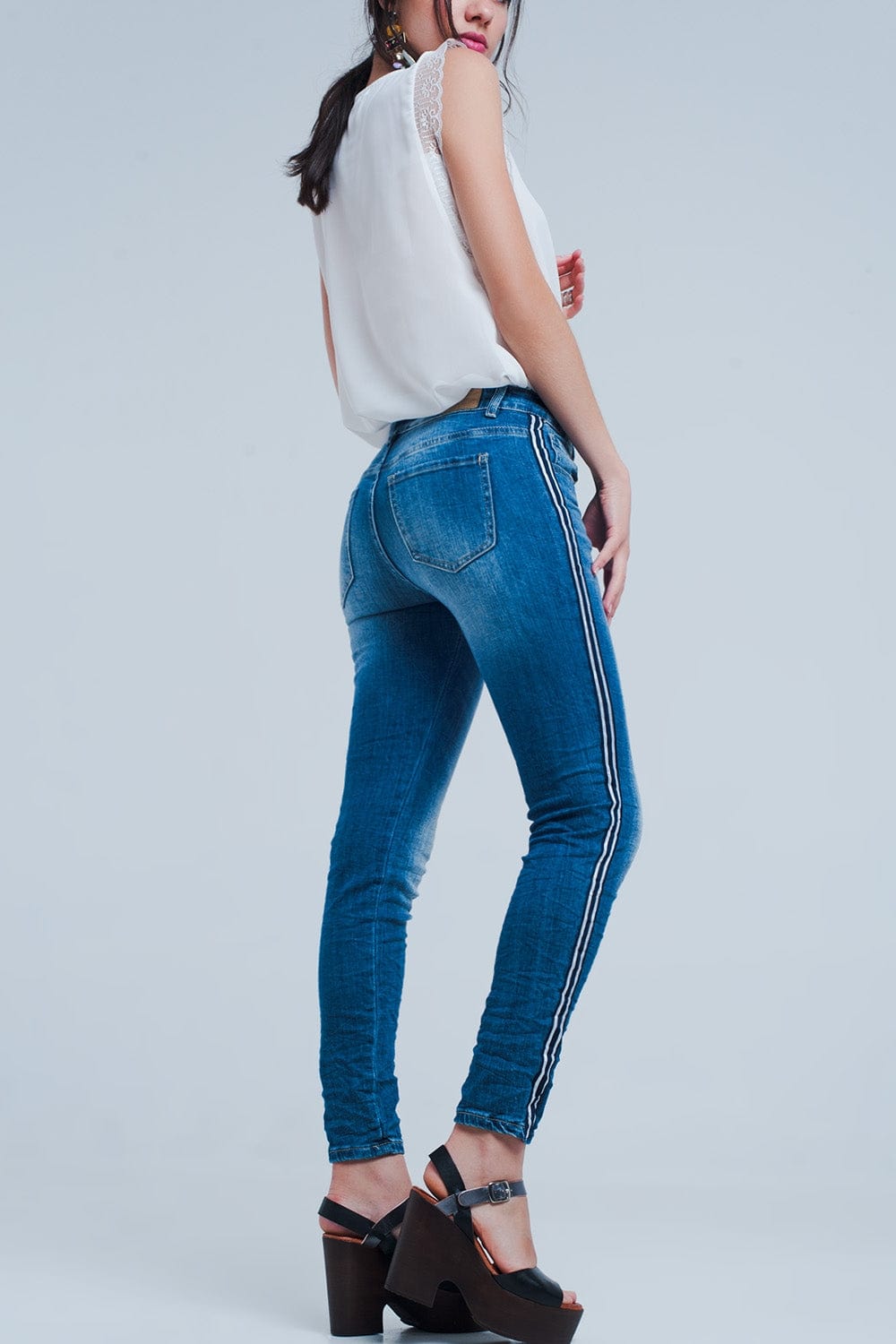 Q2 Women's Jean Skinny Jeans with Side Stripe