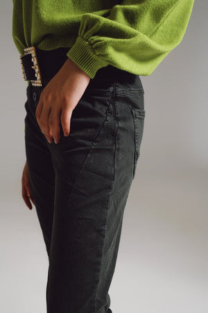 Q2 Women's Jean Skinny Jeans With Visible Buttons In Military Green