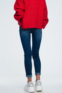Q2 Women's Jean Skinny Jeans with Wear Detail