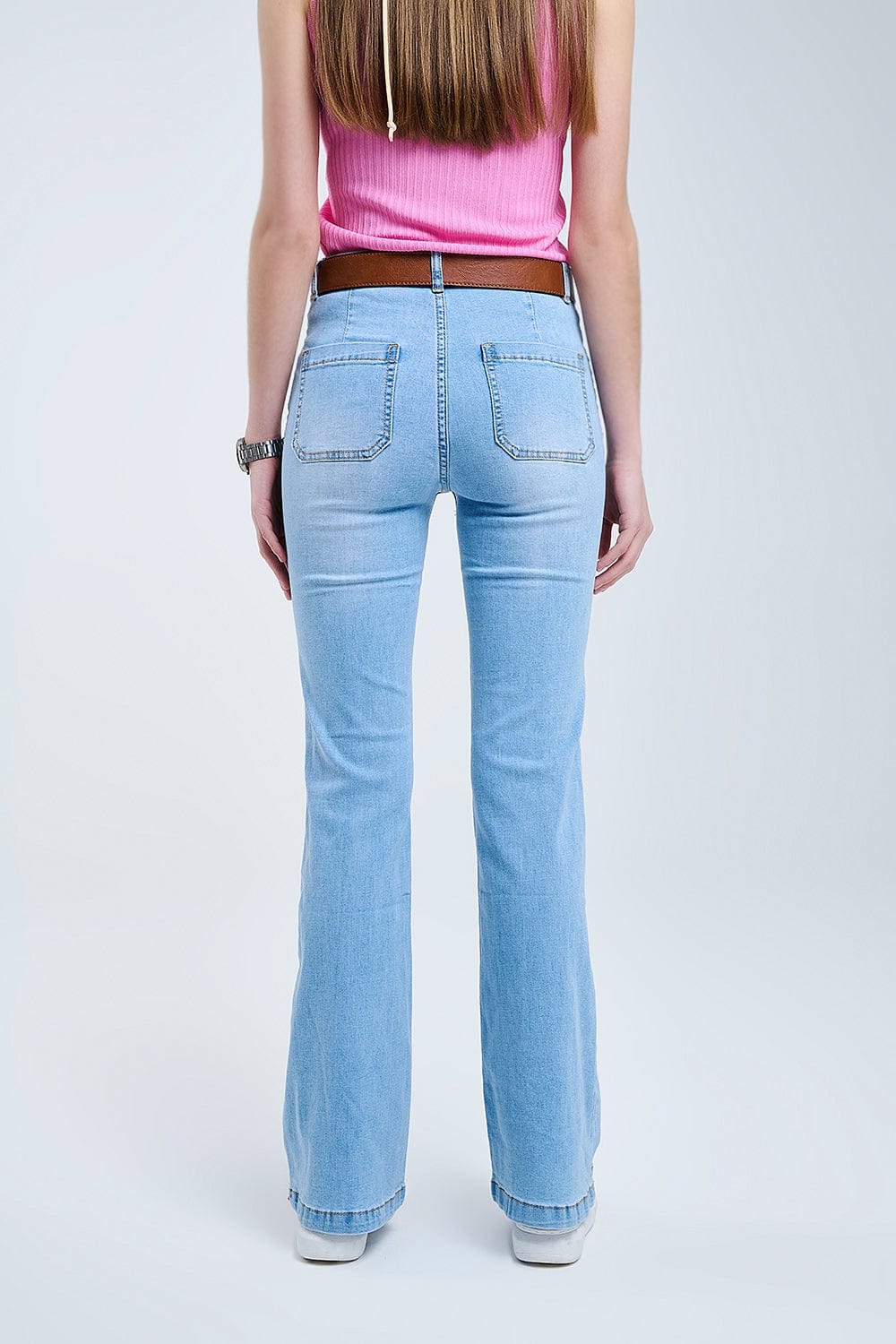 Q2 Women's Jean Skinny Light Wash Flare Jeans With Front Pockets