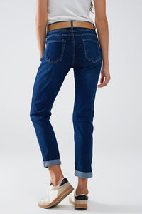 Q2 Women's Jean Skinny Mid Rise Jeans In Dark Wash