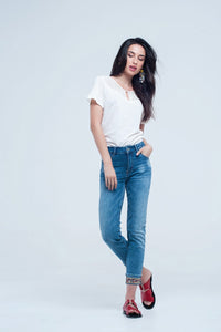 Q2 Women's Jean Straight ankle jeans with crystal detail