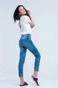 Q2 Women's Jean Straight ankle jeans with crystal detail