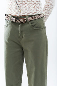 Q2 Women's Jean Straight Ankle-Length Pants In Khaki With Knee Seam Detail