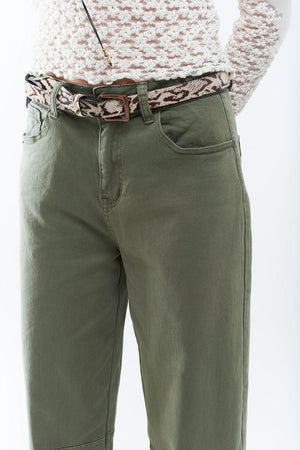 Q2 Women's Jean Straight Ankle-Length Pants In Khaki With Knee Seam Detail