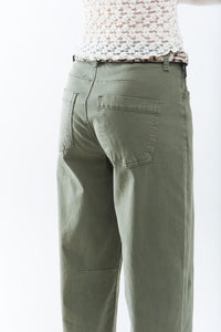 Q2 Women's Jean Straight Ankle-Length Pants In Khaki With Knee Seam Detail