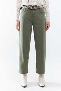 Q2 Women's Jean Straight Ankle-Length Pants In Khaki With Knee Seam Detail