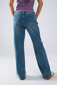 Q2 Women's Jean Straight Blue Jean With Drawstring