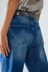 Q2 Women's Jean Straight Distressed Jeans With Paint Stains Details