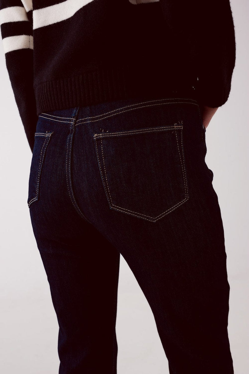 Q2 Women's Jean Straight Fit Jeans in Dark Wash Blue