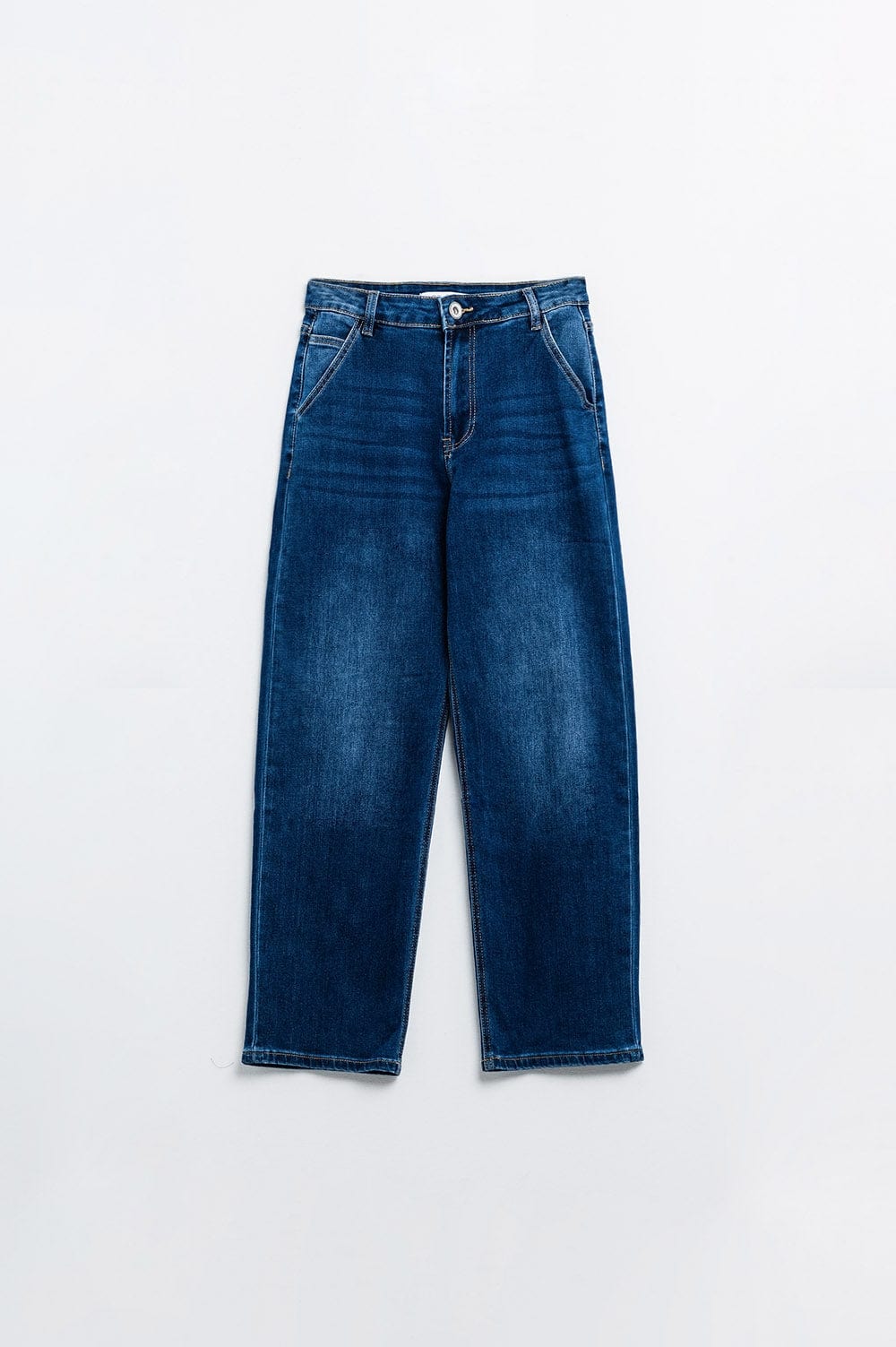 Q2 Women's Jean Straight Fit Jeans With Side Pockets In Mid Blue