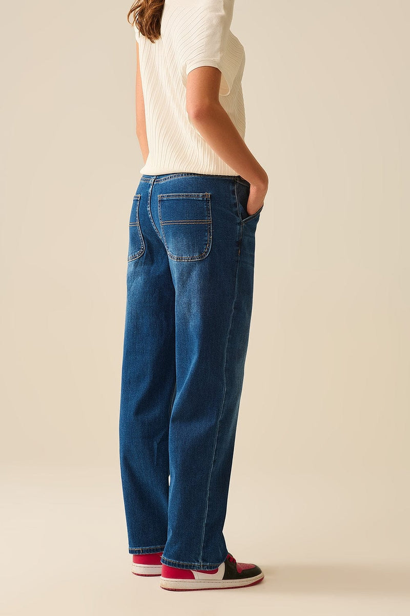 Q2 Women's Jean Straight Fit Jeans With Side Pockets In Mid Blue