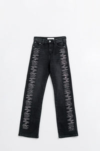 Q2 Women's Jean Straight Jeans In Black With Silver Strass Details