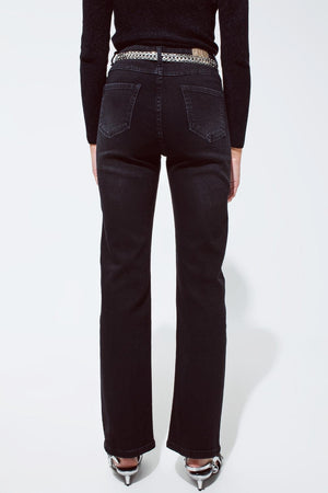 Q2 Women's Jean Straight Jeans In Black With Silver Strass Details