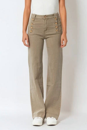 Q2 Women's Jean Straight Jeans With Gold Buttons At The Side In Beige