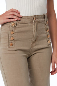 Q2 Women's Jean Straight Jeans With Gold Buttons At The Side In Beige