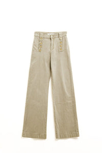 Q2 Women's Jean Straight Jeans With Gold Buttons At The Side In Beige