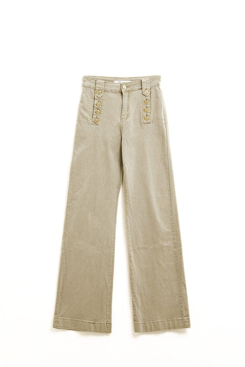 Q2 Women's Jean Straight Jeans With Gold Buttons At The Side In Beige