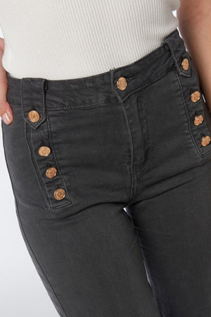 Q2 Women's Jean Straight Jeans With Gold Buttons At The Side In Dark Grey