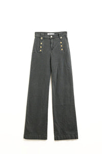 Q2 Women's Jean Straight Jeans With Gold Buttons At The Side In Dark Grey